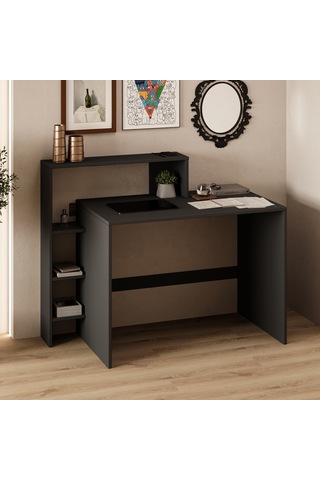 Amber Çalışma Masası Raflı, Modern Bilgisayar Masası Antrasit