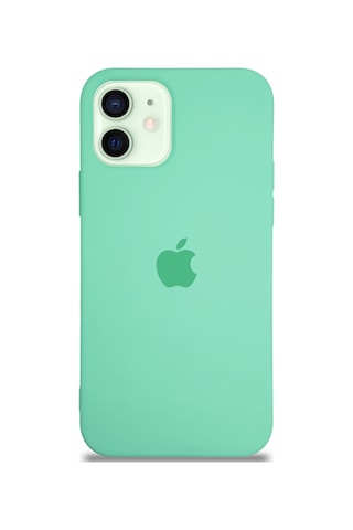 Apple Uyumlu iPhone 12 Mini ile Logolu Silikon Kılıf Altı Kapalı İçi Kadife Lansman Arka Kapak