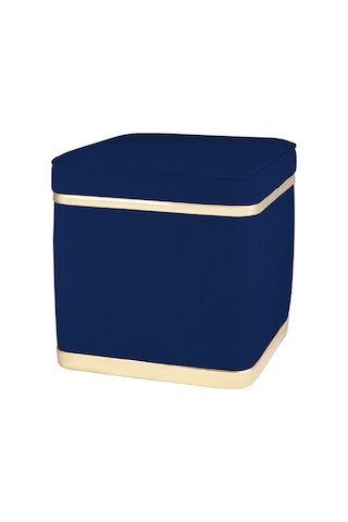 Zengo Gold Twin Line Kare Puf -mavi Kumaş, Dekoratif Makyaj Masası Pufu-modern Style