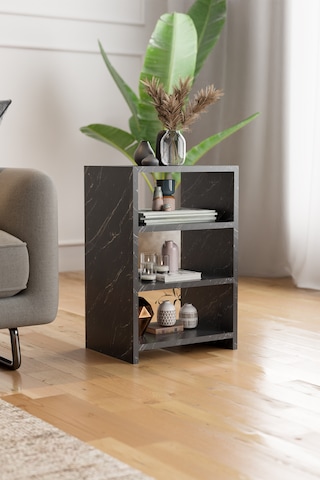 4 Raflı Komodin Yatak Odası Yanı Komodin Bölmeli Komodin Siyah