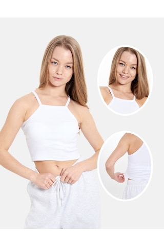 Alya Underwear Kaşkorse Dar Yaka Askılı Crop Beyaz