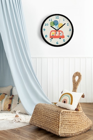 Sevimli Hayvanlar Modern Tasarım Çocuk Odası Duvar Saati - 30cm - Önü Camlı Siyah Kasa-jh1161 Siyah