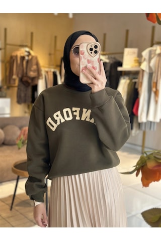 Olla Collection Yazı Baskılı Sweatshirt Haki Haki Yeşil