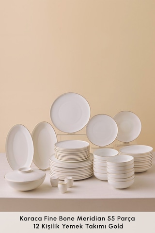 Karaca Fine Bone Meridian 55 Parça 12 Kişilik Yemek Takımı Gold