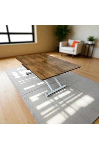 Ortadan Açılır Akıllı Masa Üst Mdf Ceviz Alt Ayak Beyaz