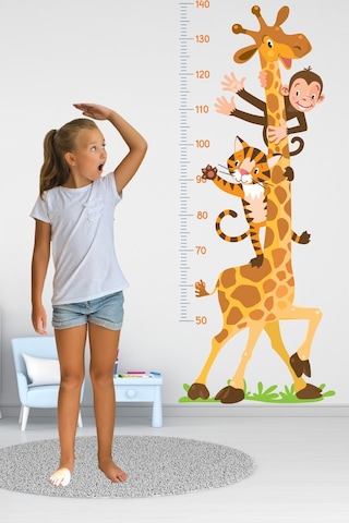 Zürafa Kaplan Ve Maymun Temalı Boy Ölçüm Cetveli Boy Ölçer Sticker