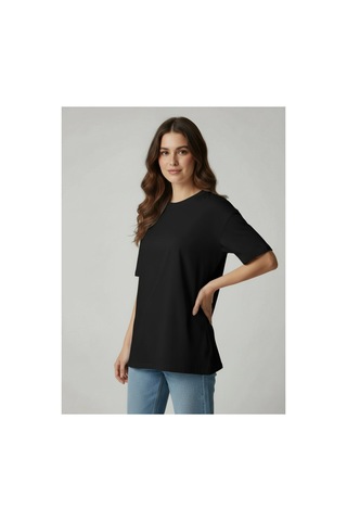 Lyvean Bisiklet Yaka Oversıze Kısa Kollu Tshirt Siyah