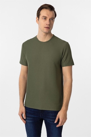 Süvari Koyu Haki Slim Fit Armürlü Bisiklet Yaka Tişört Koyu Haki