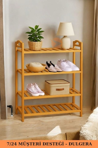 Bambu Ayakkabılık 4 Katlı Ahşap Çok Amaçlı Raf Banyo Balkon Düzenleyici Şık Dekoratif Çam