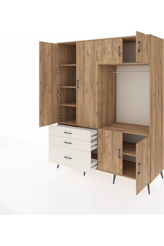 Kronos Gardrop 7 Raflı 3 Çekmeceli Tek Askılı 176x59x221 Çam-çam/aytaşı Çam/aytaşı
