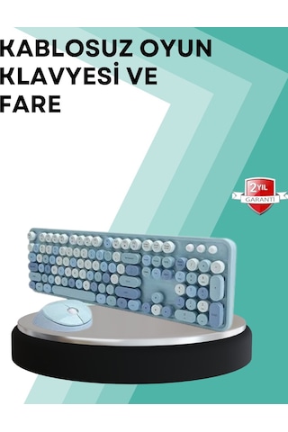 Northcity Kablosuz Klavye Ve Mouse Seti Sessiz Tuş Retro Tasarım, 104 Tuş, Tek Usb Alıcı