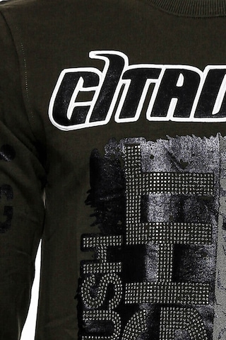 Yeşil Baskılı Taşlı Bisiklet Yaka Sweatshirt - Wessi Siyah