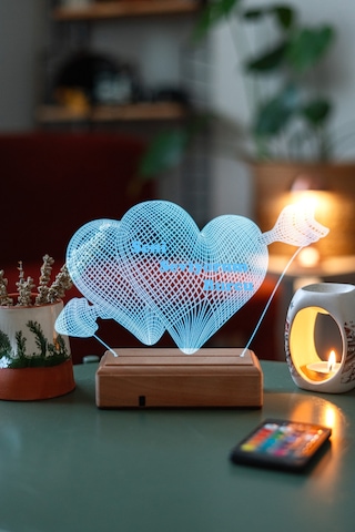 Sevgiliye Hediye 3D Oklu Kalp Seni Seviyorum Led Lamba