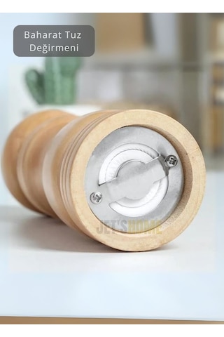 2 Li Set Karabiber Değirmeni Tuz Değirmeni Kalınlık Ayarlı Baharat Öğütücü Seramik Bıçaklı 13 Cm Ahşap