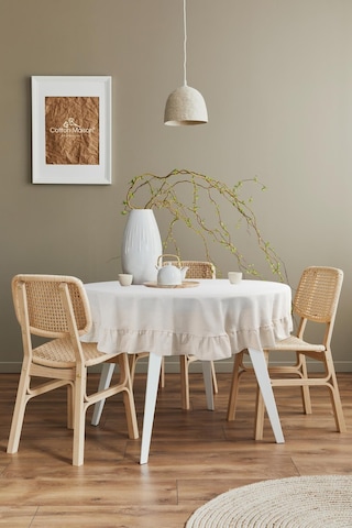 Naturel Fırfırlı Masa Örtüsü Vintage Yuvarlak Krem