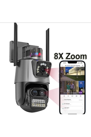 Ip66 Su Geçirmez 9mp Çift Lensli 8x Zomlu Wifi Ptz Çakarlı Kamera
