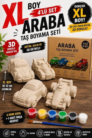 3d Araba 4'lü Taş Boyama Seti 4'lü Figür, 6 Renk Boya Ve 1 Fırça Çocuklar Ve Çiftler Aktiviteçocuk Gelişimi Boyama Etkinlik Seti Zoo Painting