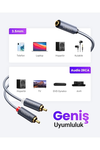 Ugreen 3.5 Mm Aux Rca Ses Kablosu, 2 M, 10510