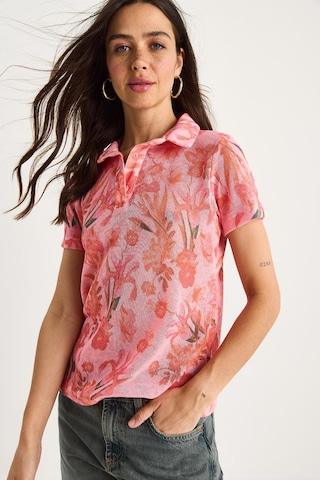 Shade Kadın Polo Yaka Desenli Dijital Baskılı Regular Yazlık Örme Bluz 60282016 - Pembe