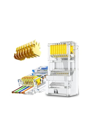 Koodmax - 50 Adet - 50u" 50 Micron Gold Plated Cat6 Ez Rj45 Delikli Konnektör - Yeni Nesil Jack Uç