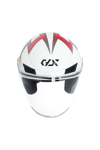 Gp Gx Mks005-Pwrg Şeffaf Vizörlü Motosiklet Yarım Kask Beyaz Kırmızı
