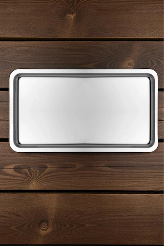 4 Adet Gümüş Geniş Dikdörtgen Metal Sunum Tepsisi 18x33 Cm Paslanmaz Çelik Düz Çay Kahve Tatlı Ikram Tepsisi Seti Gümüş