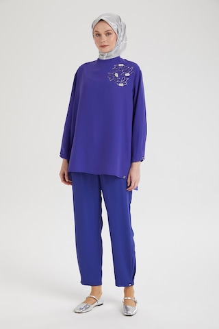 Armine Trend Kolları Düğmeli Taş Desenli Tunik-morcivert 25yt443 Morcivert