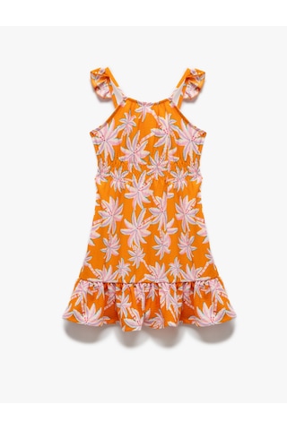 Koton Çiçek Desenli Askılı Fırfırlı A Kesim Midi Elbise Turuncu Desenli 5skg80006ak Turuncu Desenli Turuncu