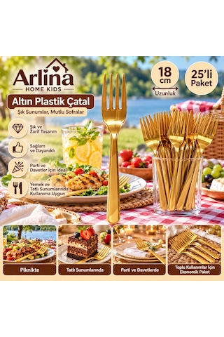 25li 18 Cm Altın Plastik Çatal