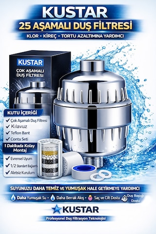 Krom Duş Filtresi Kireç Önleyici & Klor Azaltıcı Arıtmalı Duş Başlığı Filtresi Gümüş