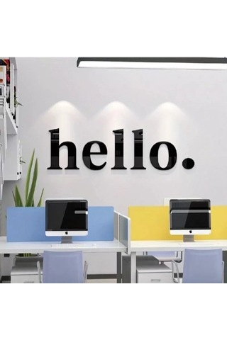 Mey İthalat 100x35 Cm Dev Boy "hello." Yazılı Kırılmaz Pleksi Ayna - Premium Ofis Ve Villa Antre Dekoru Sarı