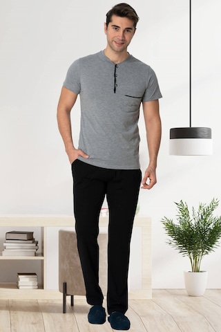 Mecit Pijama Mecit 2769 Gri Büyük Beden Şortlu Erkek Pijama Takımı Gri