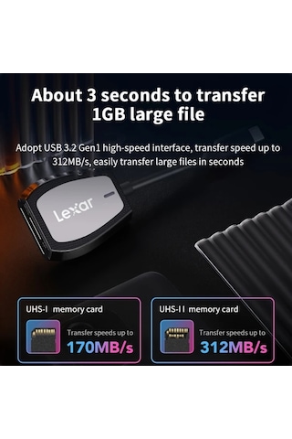 Elmpaly Lexar  Micro Usb 3.2 Type C Sd Micro Sd Tf Otg Kart Okuyucu Siyah