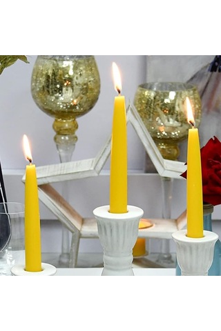 6 Lı Kısa Sarı Konik Şamdan Mum Yükseklik 18 Cm Sarı