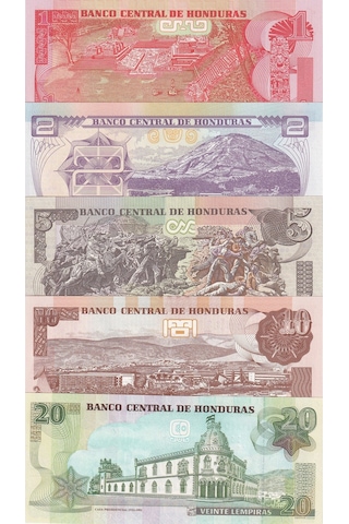 Honduras Yabancı Kağıt Para Seti " 20/10/5/2/1 Lempiras " Çil Unc Koleksiyon Para