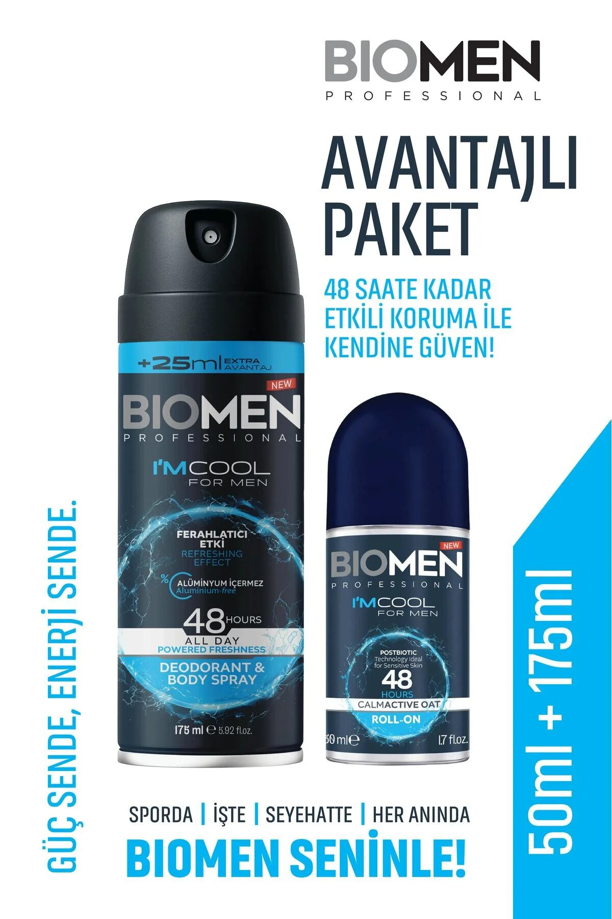 Body Sprey For Men Ferahlatıcı Etki I'm Cool 175 Ml & Roll-on For Men Ferahlatıcı Etki I'm Cool 50 Ml