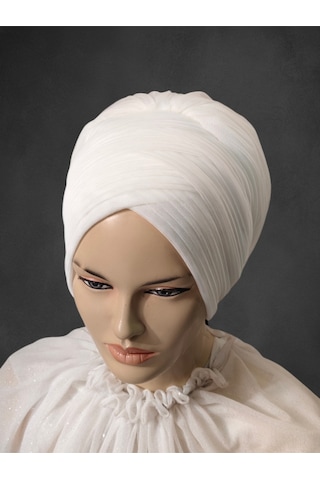 Kırık Beyaz Sevda Bone Model Gelinbaşı Hazır Türban Hazır Duvak Hazır Şal