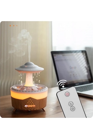 Hava Nemlendirici Aroma Difüzör Kumandalı 350ml 7 Renk Led Işıklı Su Damlacıklı Ufo
