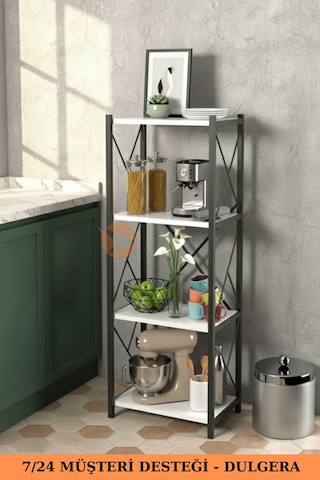 Fourty 4 Raflı Metal Dar Tekli Kitaplık Dekoratif Ofis Salon Rafı 124 Cm Beyaz
