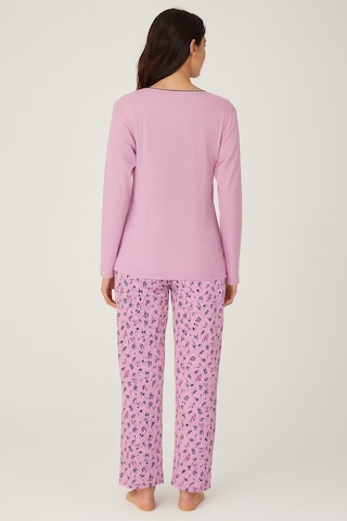 Kadın 06025 Uzun Kol Raporlu İnterlok Pijama Takımı Lila LILA