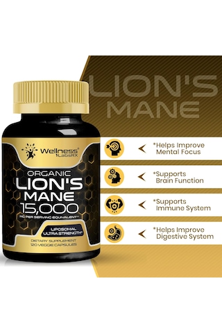 Wellness Labs Lions Mane Real Mushroom Brain, Memory And Focus Cognitive Immune 120 Caps