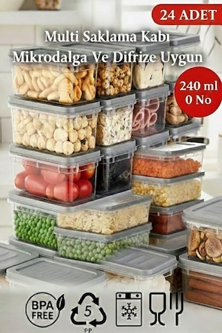 240 Ml Multi Saklama Kabı Difrize Uygun 24 Adet No:0 Şeffaf