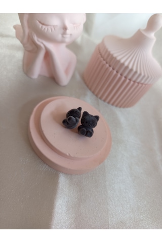 Gri Peluş Kedili Küpe