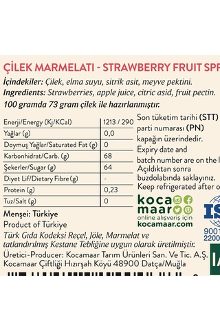 Kocamaar Çiftliği Çilek Marmelatı (Rafine Şeker İlavesiz) 260 gr