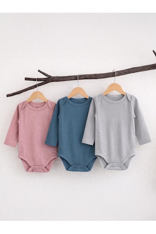 Civil Baby 3 Lü Basıc Uzun Kol 0-36 Ay Çıtçıtlı Badi - Gri Açık Gri
