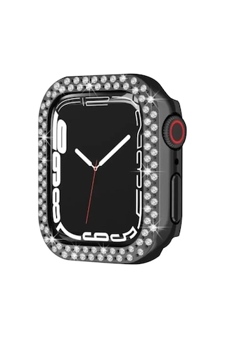 Newface Apple Watch Uyumlu 42mm Taşlı Kasa - Siyah Arka Kapak