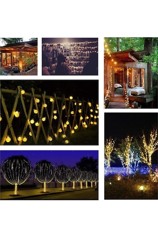 50 Led 7 Metre Sarı Güneş Enerjili Solar Bahçe Teras Balkon Ağaç Lambası Aydınlatması