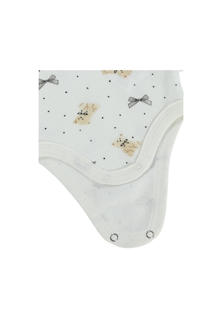 Civil Baby Fiyonklu Ayıcık Empirme 1-36 Ay Çıtçıtlı Badi - Ekru