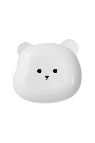 Beyaz Atıştırmalık Tabağı Sevimli Ayı Deseni İstiflenebilir Yuvarlak Kenarlar Çok Amaçlı Plastik Yerden Tasarruflu