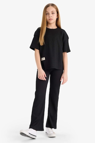 DeFacto Kız Çocuk Bürümcük 2'li Takım Kısa Kollu Tişört İspanyol Paça Tayt E5035A825SMBK81 Siyah